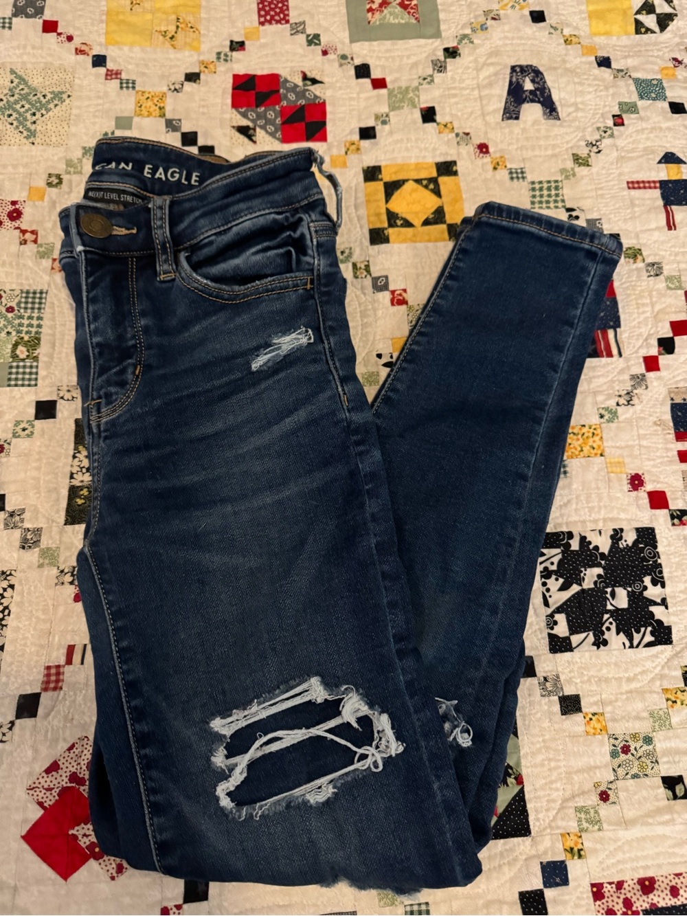 American Eagle Outfitters Dark Blue Ripped Skinny Jeans